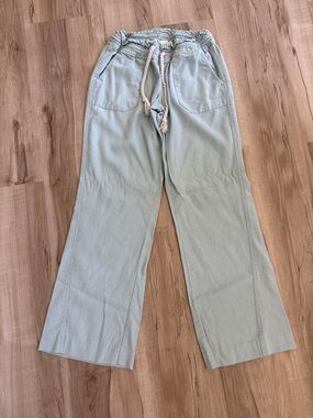 Roxy Linen sea foam green Drawstring Wide Leg Pants size small
